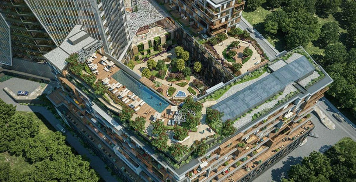 Меблированные апартаменты с видом на Босфор и город, в резиденции с бассейном и ресторанами, Шишли, Стамбул, Турция