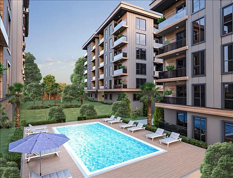 Резиденция с бассейном и зеленой зоной, Стамбул, Турция