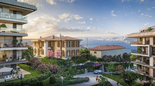 Жилой комплекс в историческом районе, с видом на Босфор и мечеть, Ускюдар, Стамбул, Турция